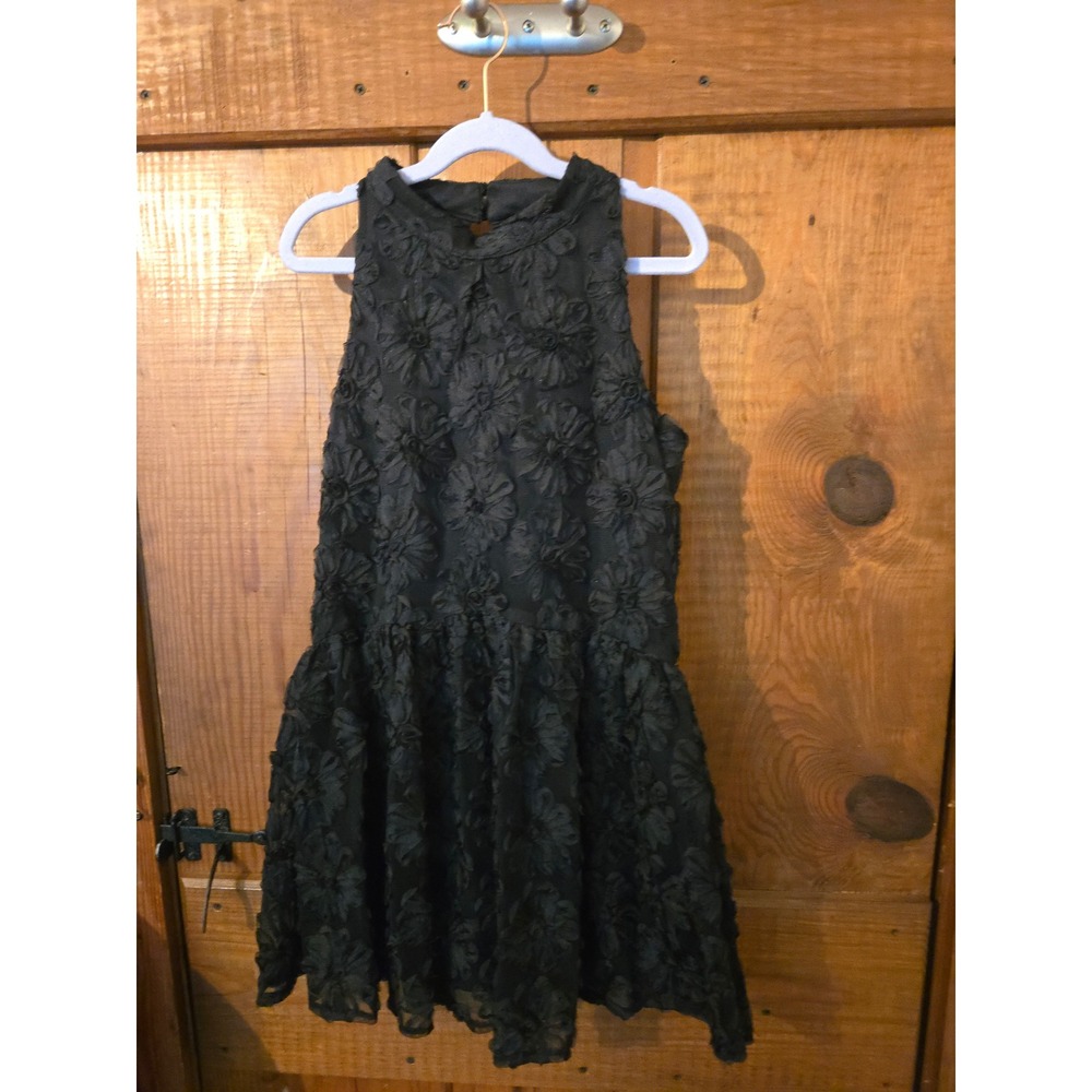 PINK & VIOLET Girls Black 3D Floral Rosette Sleeveless Party Dress Size 10